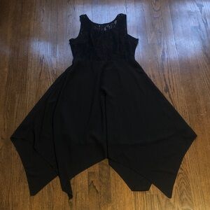 3/$10 Elegant Black Cut-Out Lace Asymmetrical Napkin Hem Flowy Sleeveless Dress